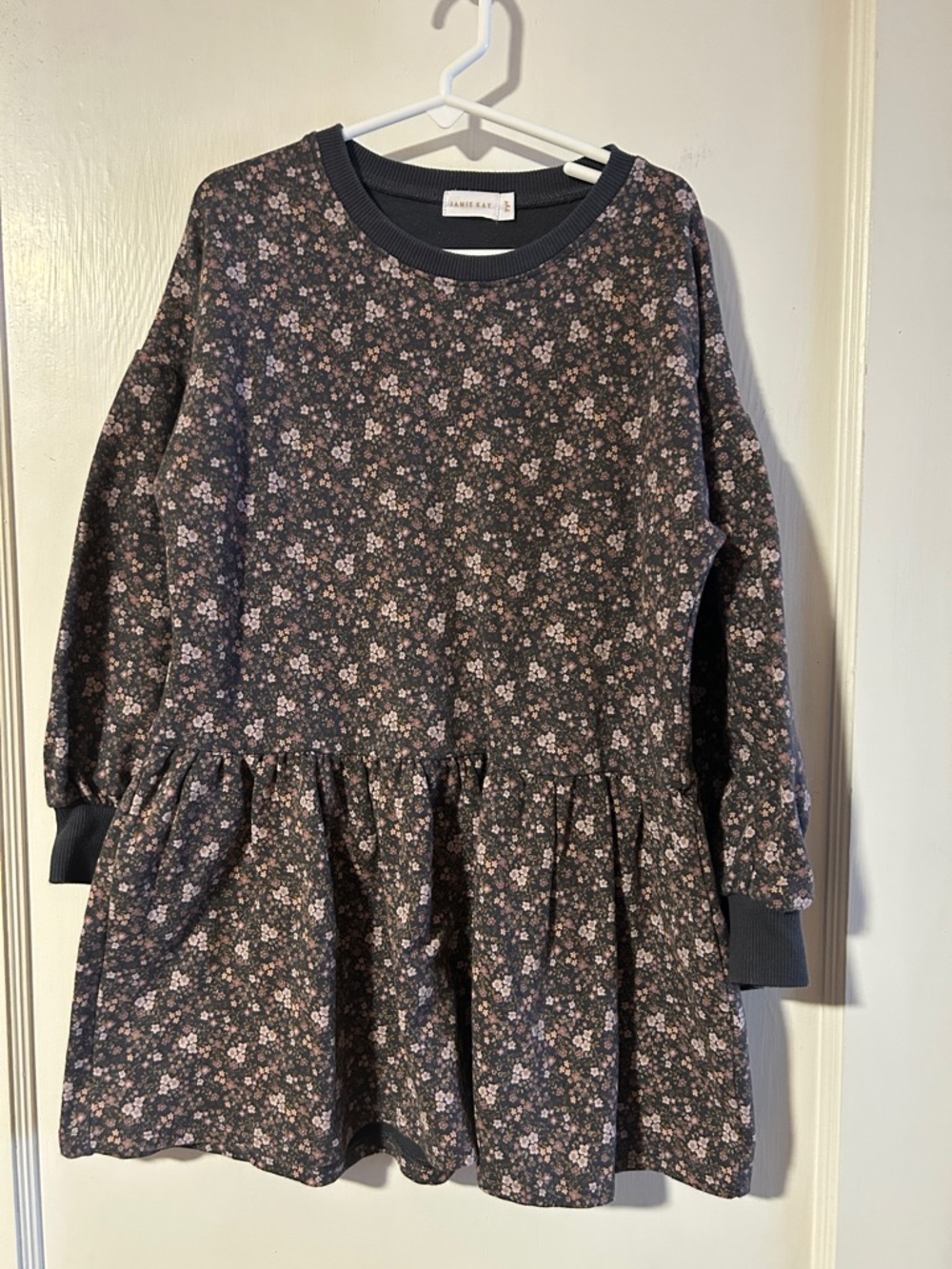 Jamie Kay Charcoal and Pink Floral Long-Sleeve Drop-Waist Dress